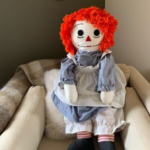 Vintage Handmade Large 35”Raggedy Ann Doll with Orange Hair Great Condition